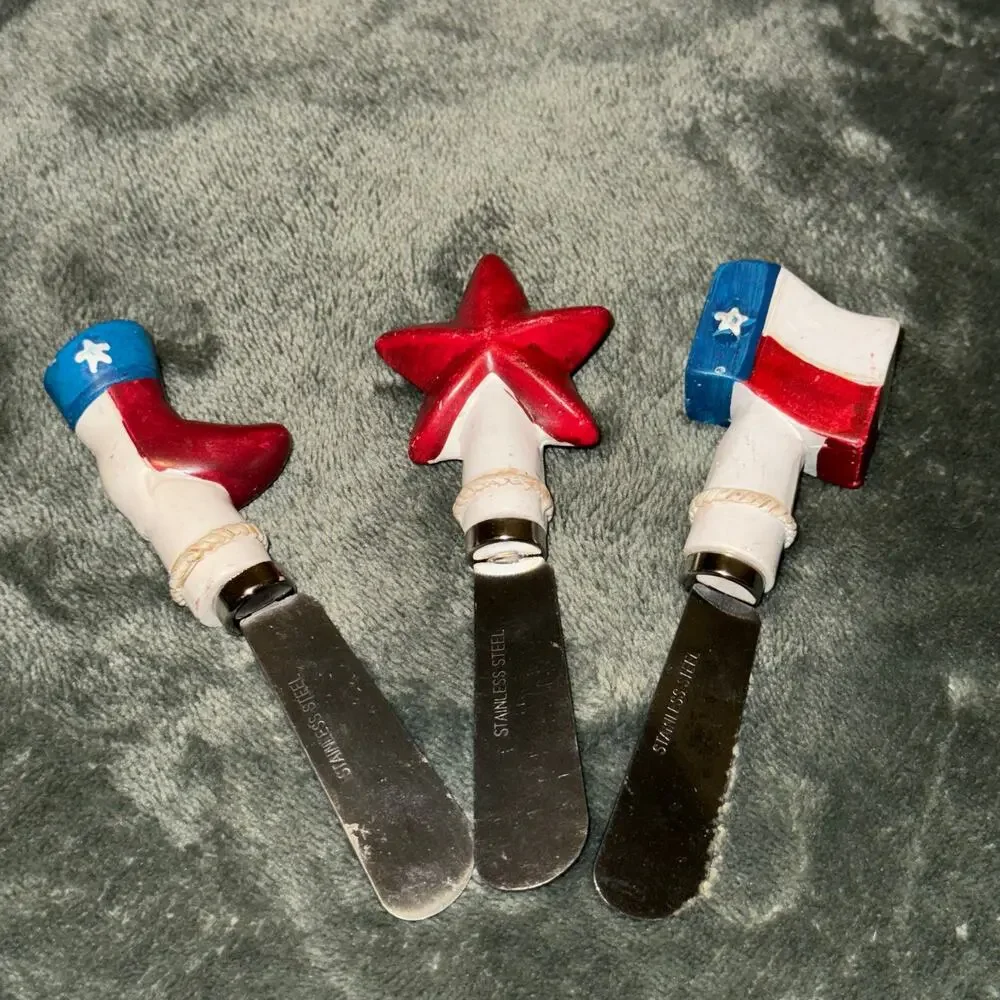 VINTAGE Texas Set of‎ 3 Butter/Cheese Spreaders Stainless Steel Cowboy Boot Star